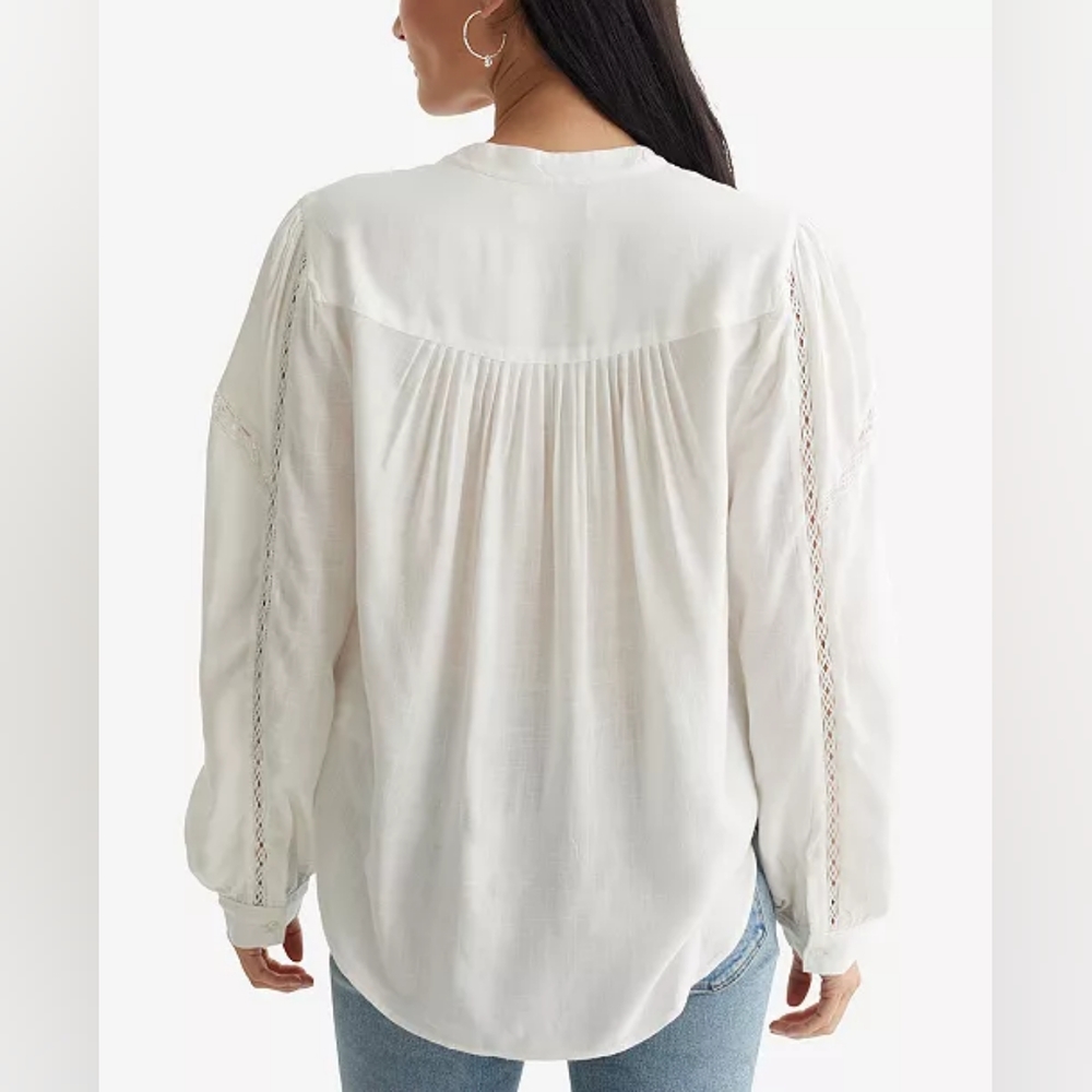 Lucky Brand Lace Front Feminine Classic Ivory Cream Button Down Shirt - XL NWT - Picture 13 of 14